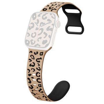 Apple Watch Series 49mm - 45mm - 44mm - 42mm Leopard Silicone Strap - Milk Tea+Black