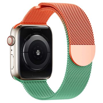 Apple Watch Series 49mm - 45mm - 44mm - 42mm Gradient Milanese Strap - Orange+Green