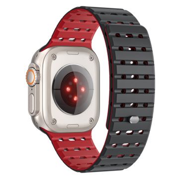 Apple Watch Series 49mm - 45mm - 44mm - 42mm Breathable Silicone Strap - Black+Red