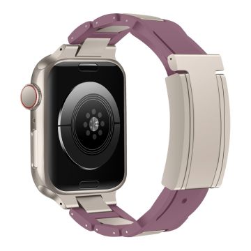 Apple Watch Series 49mm - 45mm - 44mm - 42mm Stainless Steel+Rubber Strap - Purple / Starlight Buckle