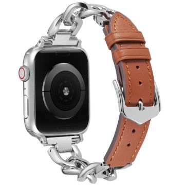 Apple Watch Series 49mm - 45mm - 44mm - 42mm Zinc Alloy+Cowhide Watch Strap - Brown