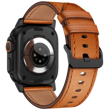 KALEBOL Apple Watch Series 49mm - 45mm - 44mm - 42mm Cowhide Leather Band - Black+Brown