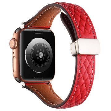 KALEBOL Apple Watch Series 49mm - 45mm - 44mm - 42mm Genuine Leather Watch Band - Red