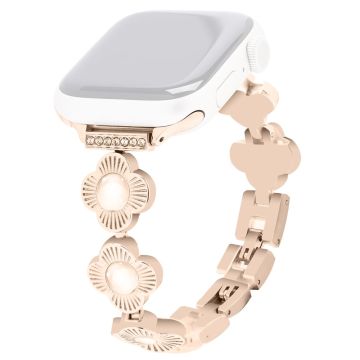 Apple Watch Series 49mm - 45mm - 44mm - 42mm Flower Design Metal Watch Strap - Rose Gold