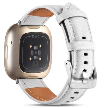 Fitbit Versa 3 / Fitbit Sense Watch Strap Genuine Cow Leather Wrist Band - White
