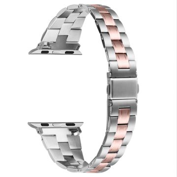 Apple Watch Series 49mm - 45mm - 44mm - 42mm Stainless Steel Band - Silver+Pink Gold