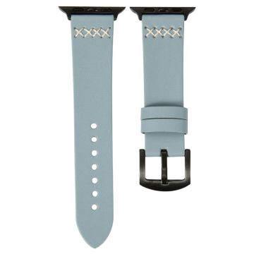 KALEBOL Apple Watch Series 49mm - 45mm - 44mm - 42mm Cross-Stitch Leather Strap - Blue