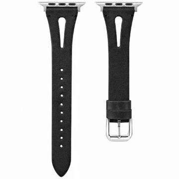 KALEBOL Apple Watch Series 49mm - 45mm - 44mm - 42mm Genuine Cow Leather Strap - Black