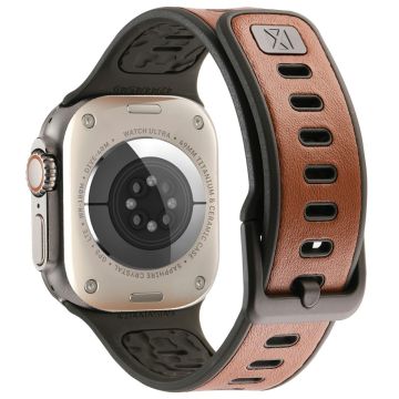 Apple Watch Series 49mm - 45mm - 44mm - 42mm Leather Coated Silicone Strap - Brown