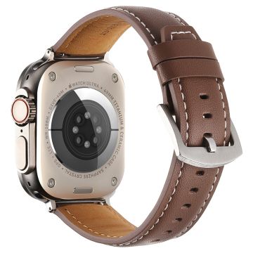 Strap Apple Watch Series 49mm - 45mm - 44mm - 42mm Genuine Cow Leather Band - Dark Brown