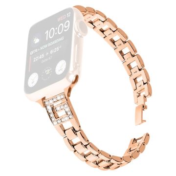 Strap Apple Watch Series 49mm - 45mm - 44mm - 42mm G-Shape Rhinestone Band - Rose Gold