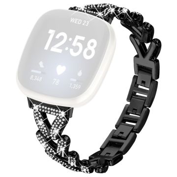 Metal Twisted Watch Band Rhinestone Decor Fitbit Versa 3 / Fitbit Sense Watch Strap - Black