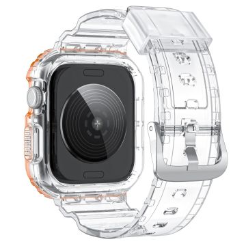 Integrated TPU Strap + Watch Case Apple Watch Series 10 46mm / Ultra 2 / Ultra 49mm / 9 8 7 45mm / SE (2023) SE (2022) SE 6 5 4 44mm / 3 2 1 42mm - Transparent+Orange Frame