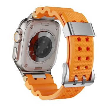 Silicone Strap Apple Watch Series 10 46mm / Ultra 2 Ultra 49mm / 9 8 7 45mm / SE (2023) SE (2022) SE 6 5 4 44mm / 3 2 1 42mm with Silver Buckle and Connector - Orange