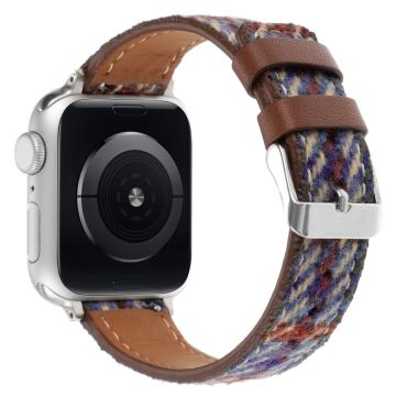 Watch Strap Apple Watch Series 10 46mm Grid Leather Wool Watchband - Blue