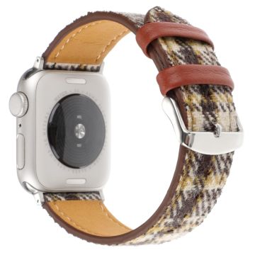 Plaid Texture Wool and Leather Strap Apple Watch Series 10 46mm - Yellow