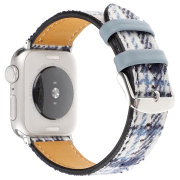 Plaid Texture Wool and Leather Strap Apple Watch Series 10 46mm - Blue