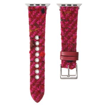 Genuine Cow Leather and Wool Strap Apple Watch Series 10 46mm Winter Watchband - Red