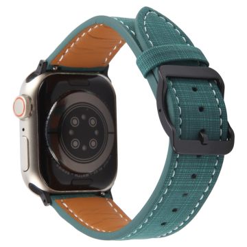 Watch Band Apple Watch Series 10 46mm Checkered Pattern Day-Shaped Buckle Leather Strap - Green