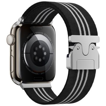 Watch Band Apple Watch Series 10 46mm Parachute Buckle Nylon Weave Strap - Black  /  White Stripes