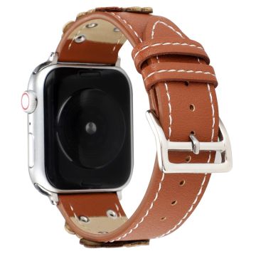 Watch Band Apple Watch Series 10 46mm Floral Leather Strap - Brown