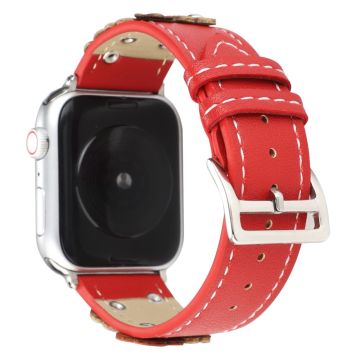 Watch Band Apple Watch Series 10 46mm Floral Leather Strap - Red