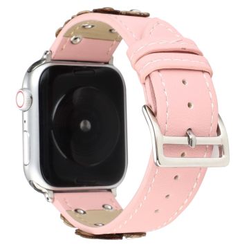 Watch Band Apple Watch Series 10 46mm Floral Leather Strap - Pink