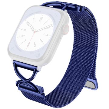 LEMONDA Size S Apple Watch Series 10 46mm Metal Strap Milanese Watch Band - Blue