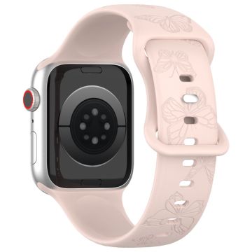 KALEBOL Butterfly Imprint Watch Strap Apple Watch Series 10 46mm Silicone Band - Light Pink