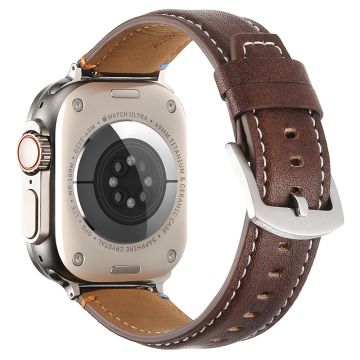 KALEBOL Genuine Cow Leather Watch Strap Apple Watch Series 10 46mm - Crazy Horse Texture Coffee