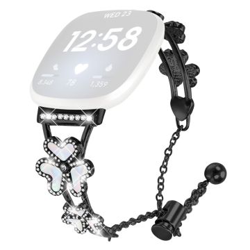 Metal Band Heart Clover Decor Fitbit Versa 3 / Sense Watch Bracelet Replacement - Black