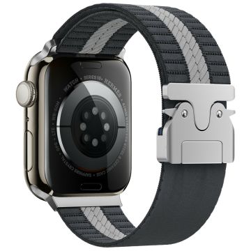 KALEBOL Nylon Watch Band Apple Watch Series 10 46mm Wrist Strap - Grey+White / Single Stripe