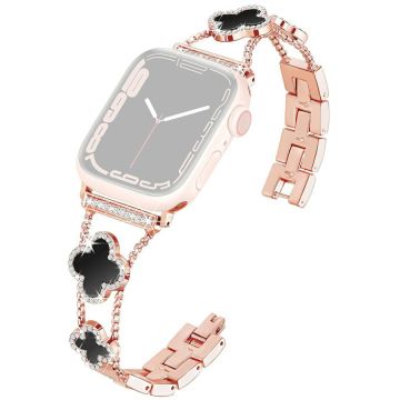 KALEBOL Metal Watch Band Apple Watch Series 10 46mm Rhinestone Clover Zinc Alloy Strap - Rose Gold