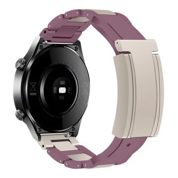 20mm Watch Band Samsung Galaxy Watch7 44mm / 40mm / Galaxy Watch FE 40mm T-Type Magnetic Clasp Stainless Steel Rubber Strip - Purple  /  Starlight