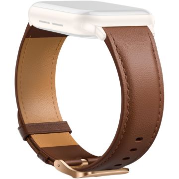 Leather Band Apple Watch Series 10 46mm Pointed Tail Strap Electroplated Buckle - Brown  /  Rose Gold