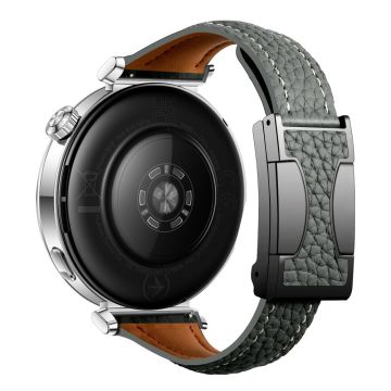 20mm Genuine Cow Leather Strap Samsung Galaxy Watch7 44mm / 40mm / Huawei Watch GT 3 42mm Litchi Texture Magnetic Watch Band - Blackish Green