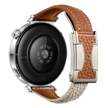 20mm Genuine Cow Leather Strap Samsung Galaxy Watch7 44mm / 40mm / Huawei Watch GT 3 42mm Litchi Texture Magnetic Watch Band - Brown+Light Grey