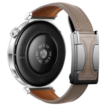 20mm Genuine Cow Leather Strap Samsung Galaxy Watch7 44mm / 40mm / Huawei Watch GT 3 42mm Flat Texture Magnetic Watch Band - Dark Grey