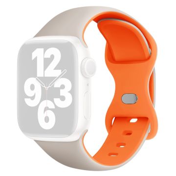 KALEBOL Silicone Strap Apple Watch Series 10 46mm Butterfly Buckle Band - Starlight + Orange