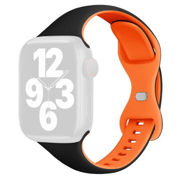 KALEBOL Silicone Strap Apple Watch Series 10 46mm Butterfly Buckle Band - Black + Orange