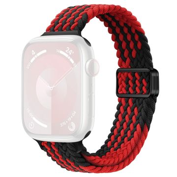 KALEBOL Braided Watch Strap Apple Watch Series 10 46mm Magnetic Nylon Wristbands - Z Texture + Black Red