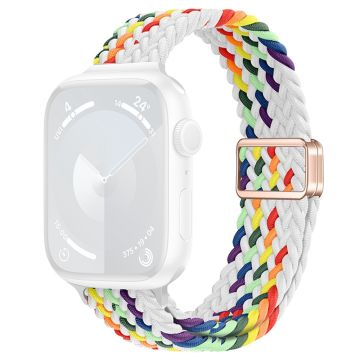 KALEBOL Braided Watch Strap Apple Watch Series 10 46mm Magnetic Nylon Wristbands - White Rainbow