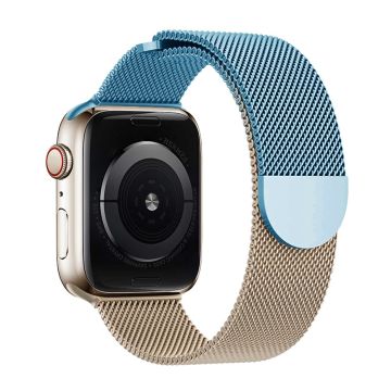 KALEBOL Milanese Watchband Apple Watch Series 10 46mm Stainless Steel Strap - Blue + Rose Gold