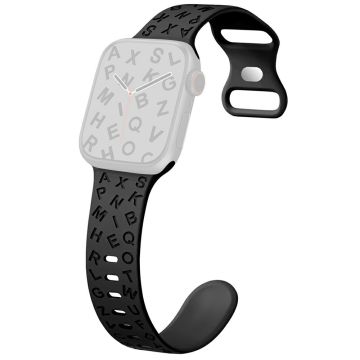 KALEBOL Silicone Band Apple Watch Series 10 46mm Alphabet Pattern Watch Strap - Black