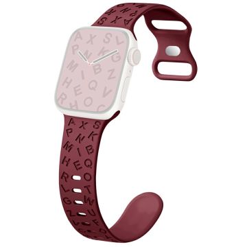 KALEBOL Silicone Band Apple Watch Series 10 46mm Alphabet Pattern Watch Strap - Wine Red
