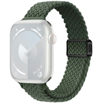 KALEBOL Braided Watch Band Apple Watch Series 10 46mm Elastic Nylon Strap - Dark Olive Green