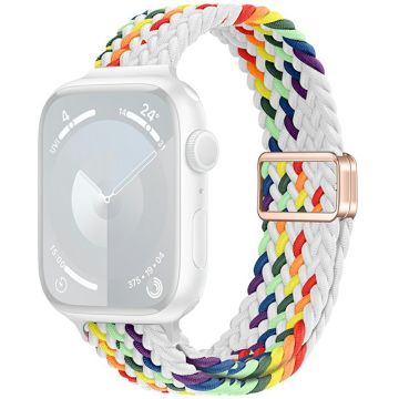 KALEBOL Braided Watch Band Apple Watch Series 10 46mm Elastic Nylon Strap - White Rainbow
