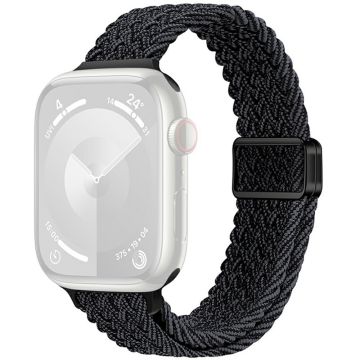 KALEBOL Braided Watch Band Apple Watch Series 10 46mm Elastic Nylon Strap - Black Grey