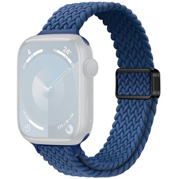 KALEBOL Braided Watch Band Apple Watch Series 10 46mm Elastic Nylon Strap - Navy Blue