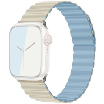 KALEBOL Magnetic Watch Band Apple Watch Series 10 46mm Silicone Strap - Antique White Blue